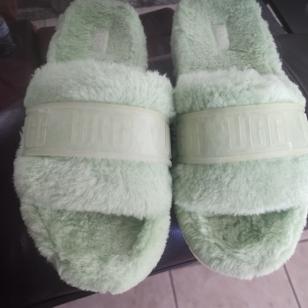 UGG Light Green Fluffy Slippers
